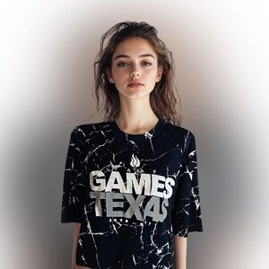 KM Games of Texas Tshirt Black White Tee Adult size large dryfit acid wash style